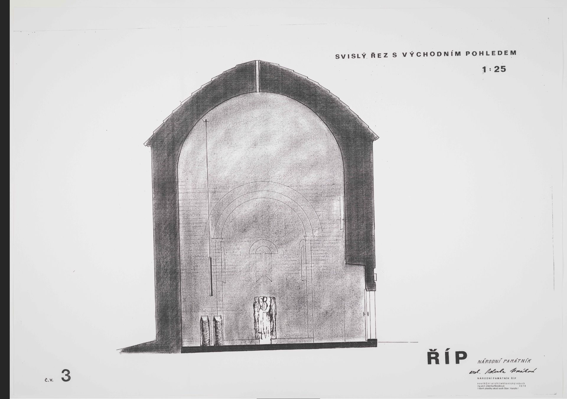 Památník českého státu v románské rotundě na hoře Říp, řez