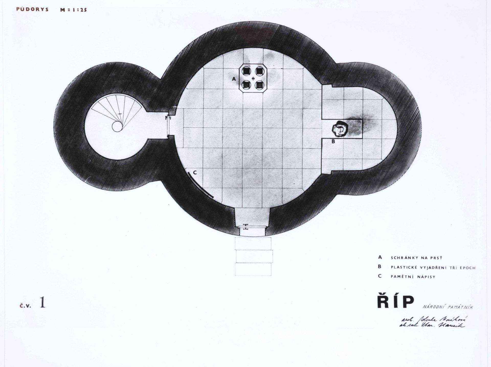 Památník českého státu v románské rotundě na hoře Říp, půdorys