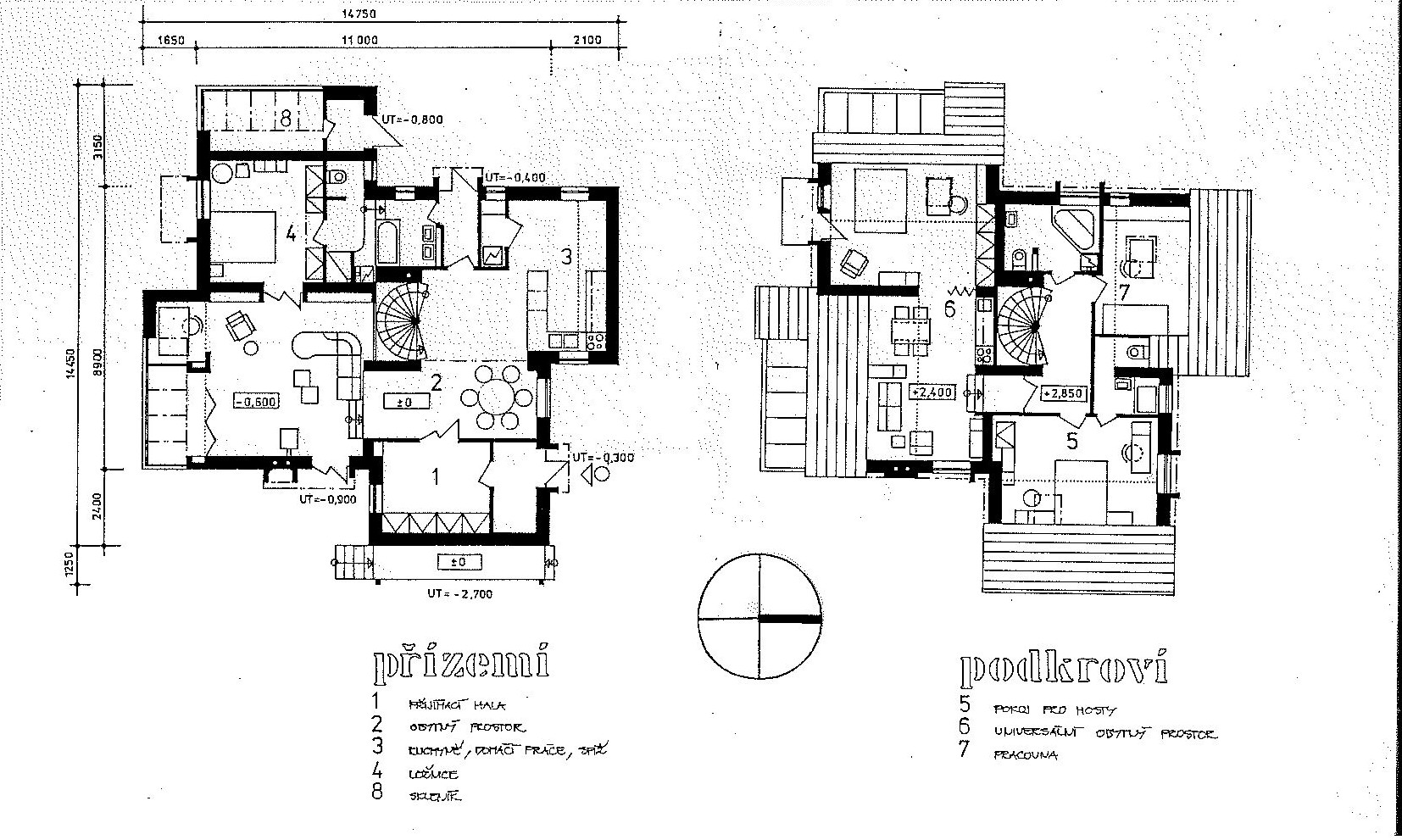 Rodinný dům, Rudolfov, půdorysy přízemí a podkroví