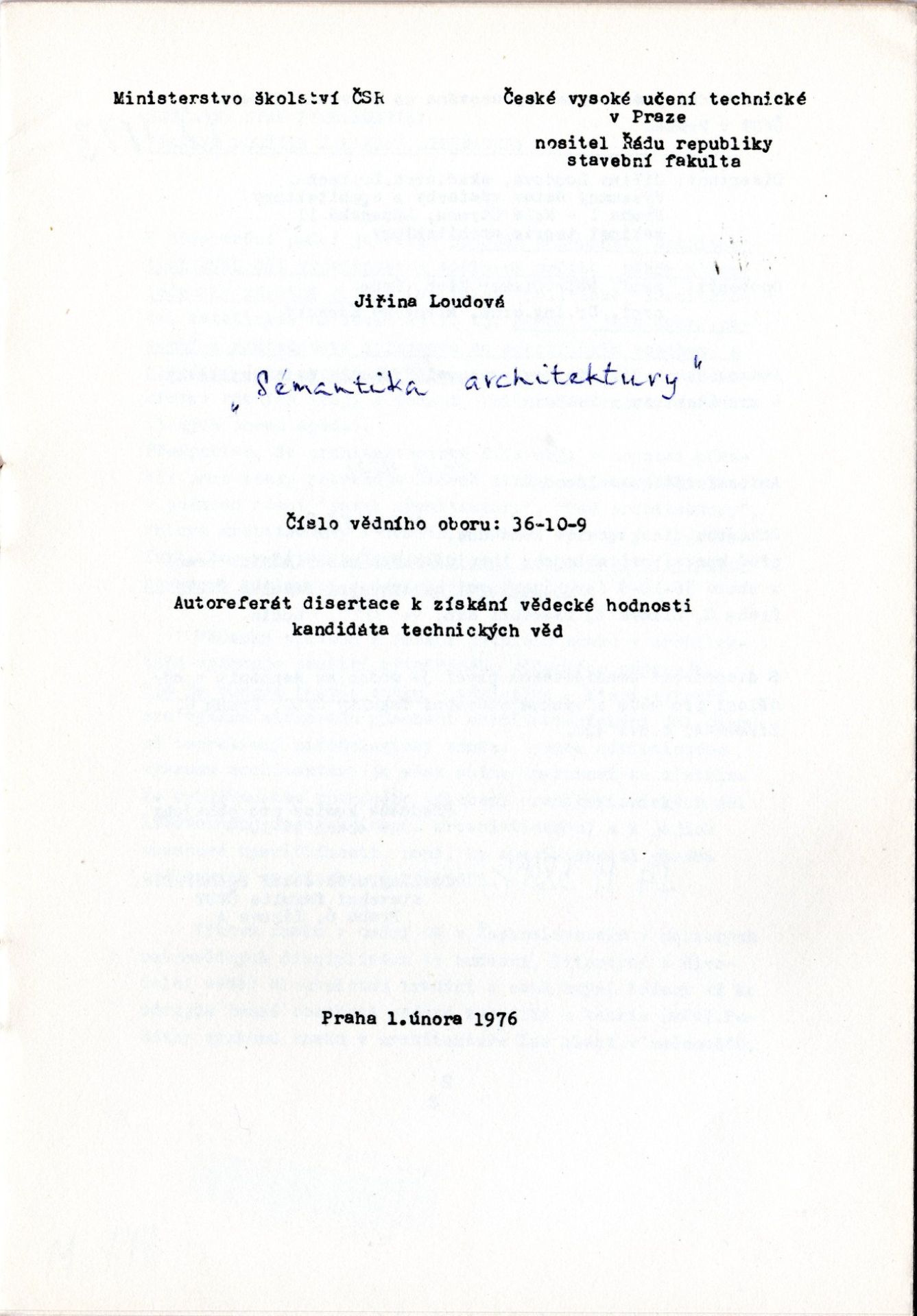 Jiřina Loudová_Auto-abstract of the dissertation