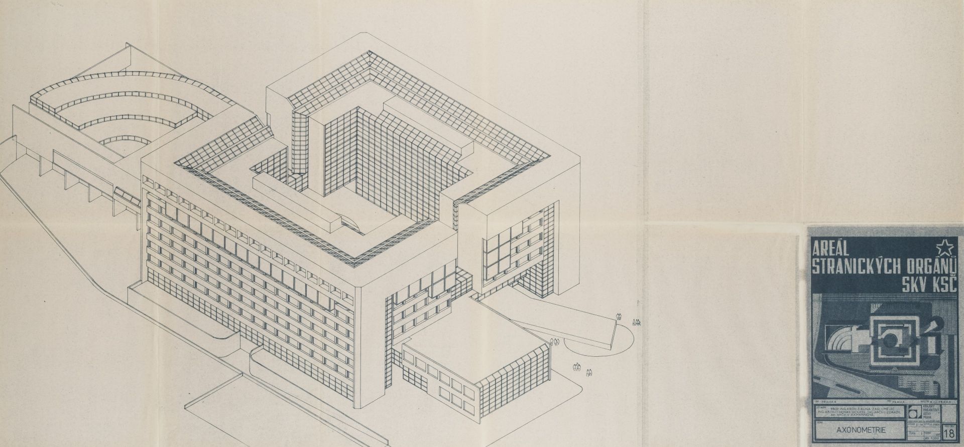 Studie areálu stranických orgánů Středočeského krajského výboru KSČ_axonometrie