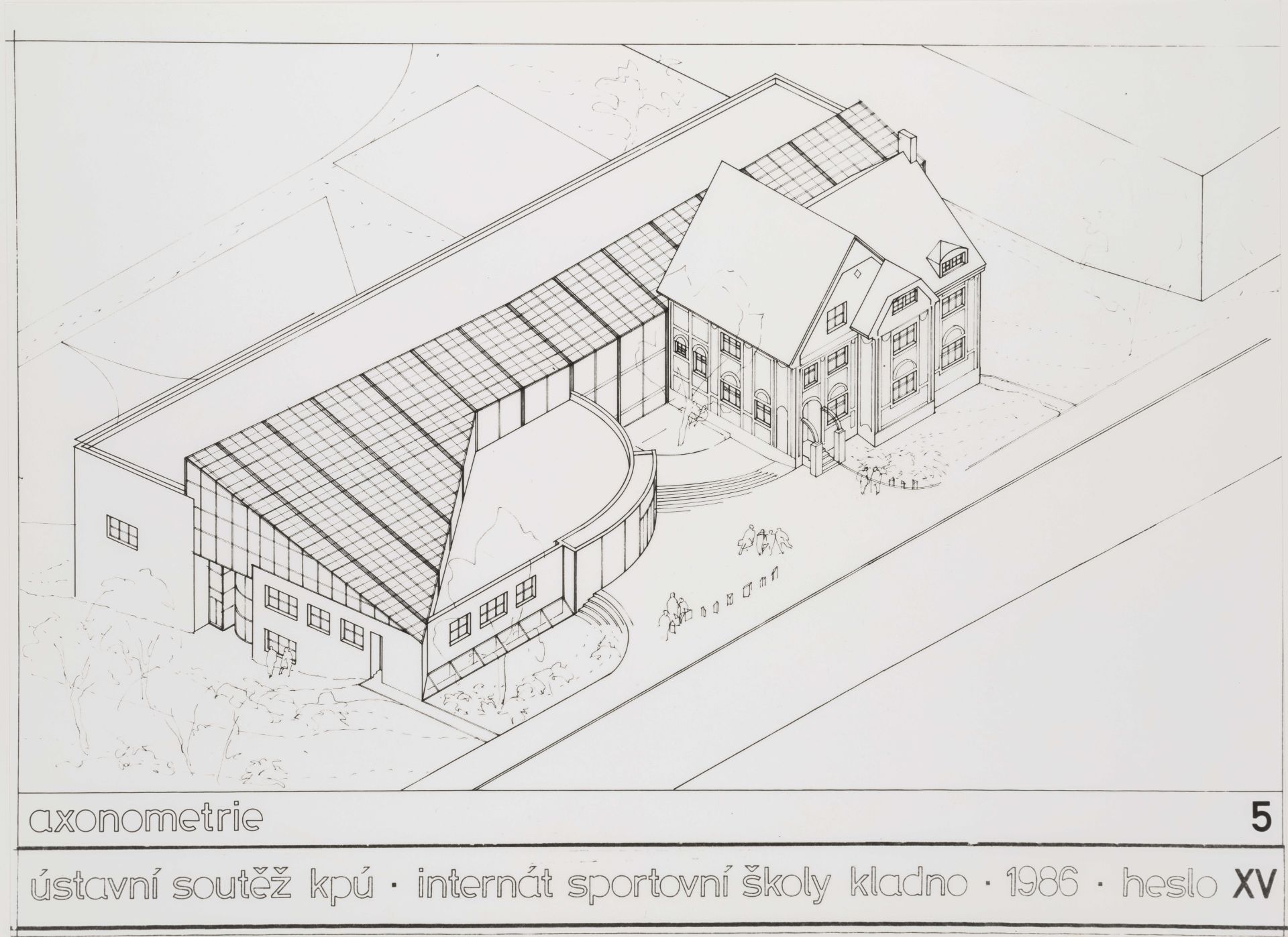 Návrh internátu sportovní školy v Kladně_axonometrie