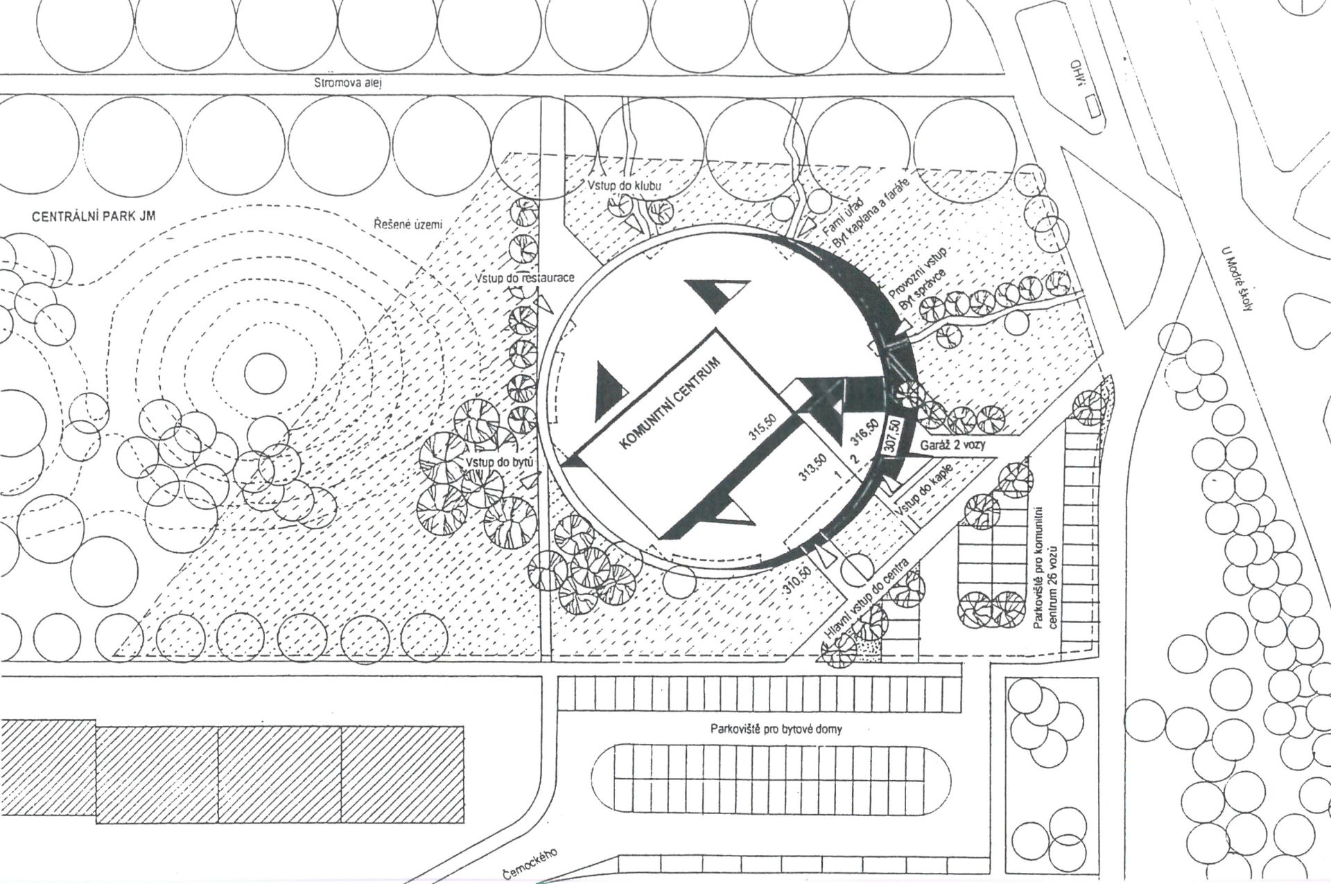 Komunitní centrum Matky Terezy, Praha-Háje, studie, situace, archiv Vítězslavy Rothbauerové Rothbauerová_K centrum_07