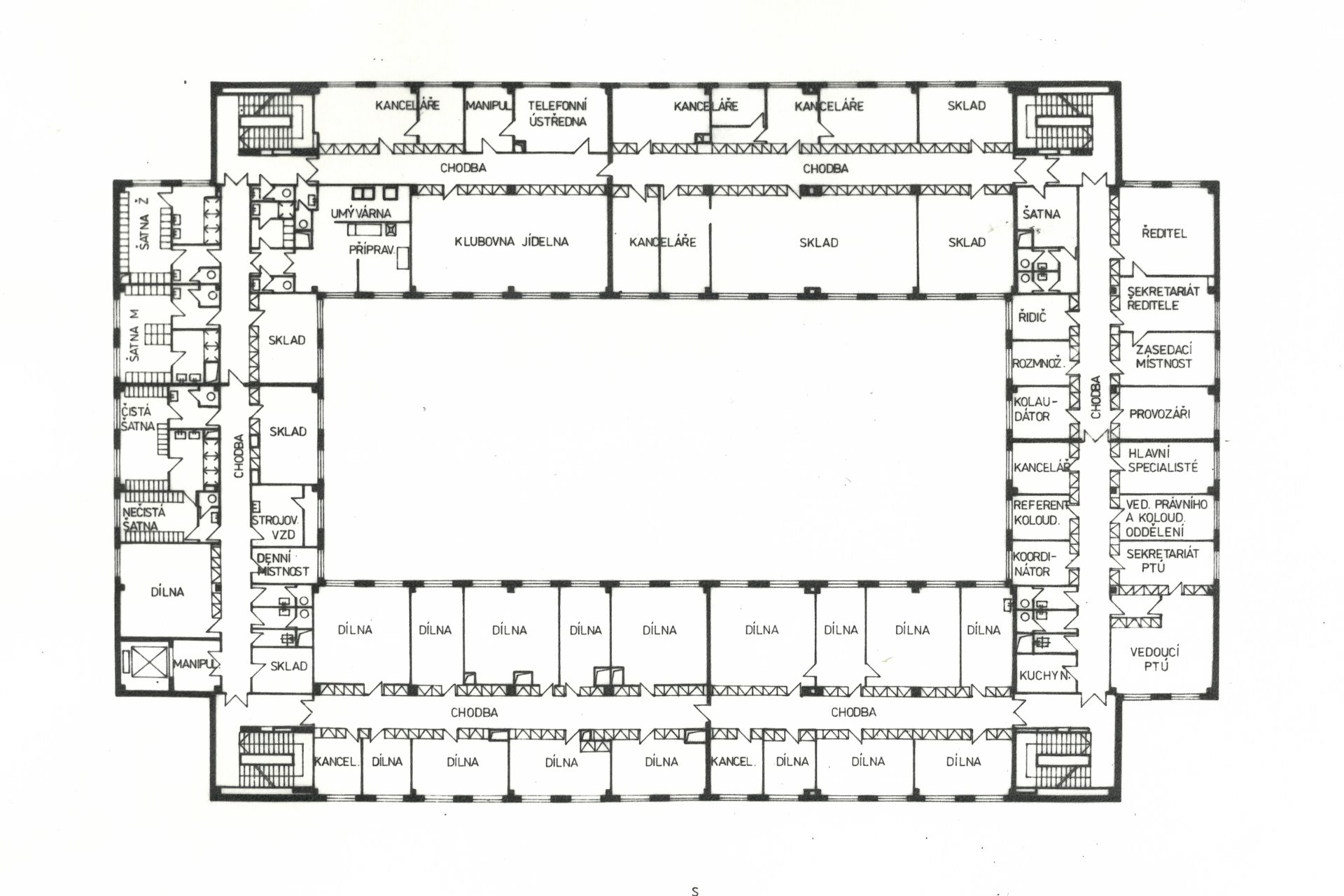 Service room of the Federal Ministry of the Interior, Prague 11 - Horní Roztyly, 1st floor plan, photo: Lenka Ondráková, archive of Vítězslava Rothbauerová Rothbauerová_služebna_07