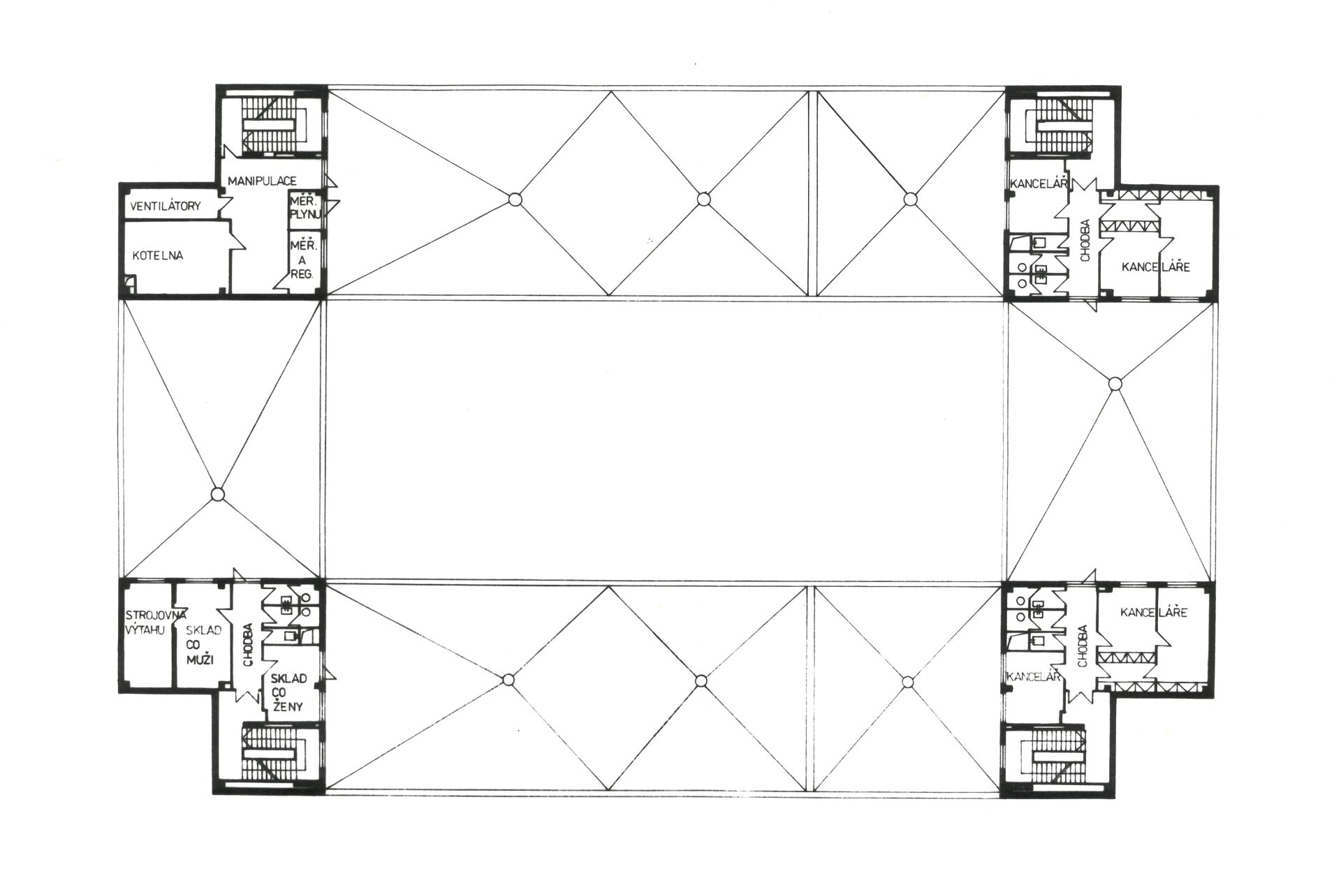 Service room of the Federal Ministry of the Interior, Prague 11 - Horní Roztyly, 2nd floor plan, photo: Lenka Ondráková, archive of Vítězslava Rothbauerová Rothbauerová_služebna_08