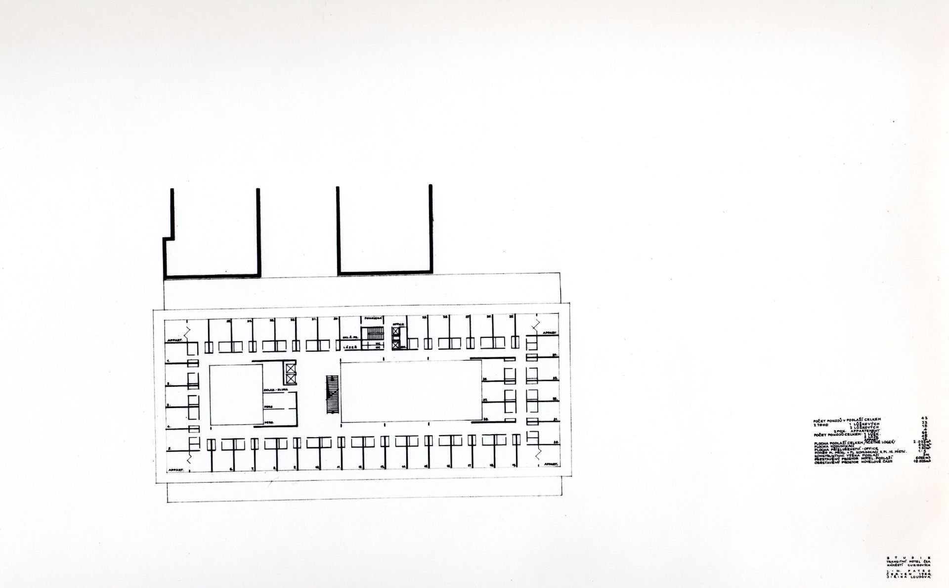 Jiřina Loudová, Studie transitního hotelu ČSA, půdorys I. – III. patra, Pozůstalost Jiřiny Loudové Jiřina Loudová_Studie hotelu ČSA_3