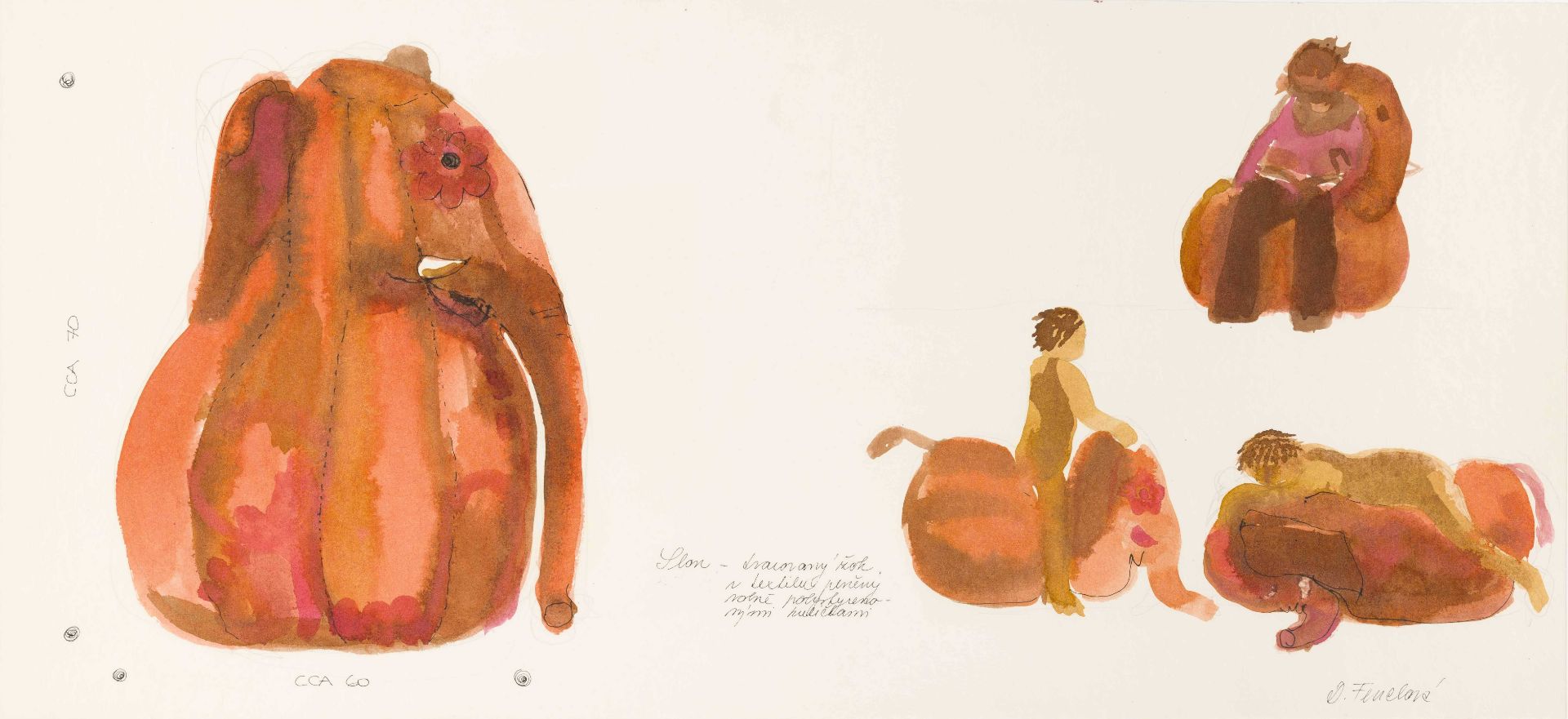 Sitting jook in the form of an elephant, drawing by Daniela Fenclova, archive of Daniela Fenclova Fenclová_slon