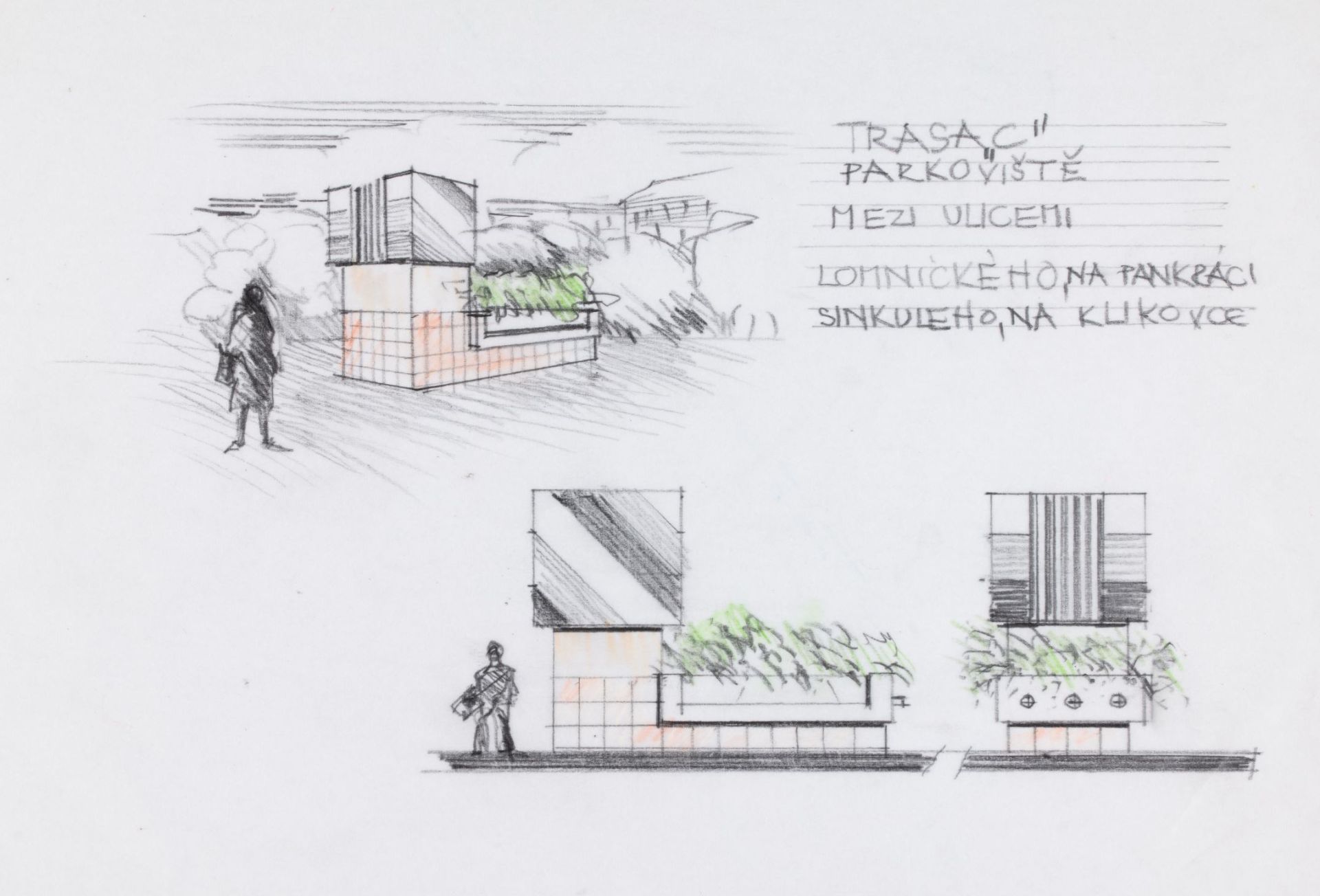 Metro C ventilator, perspective sketch and views, archive of Marie Davidová Davidová_větrák C_skica