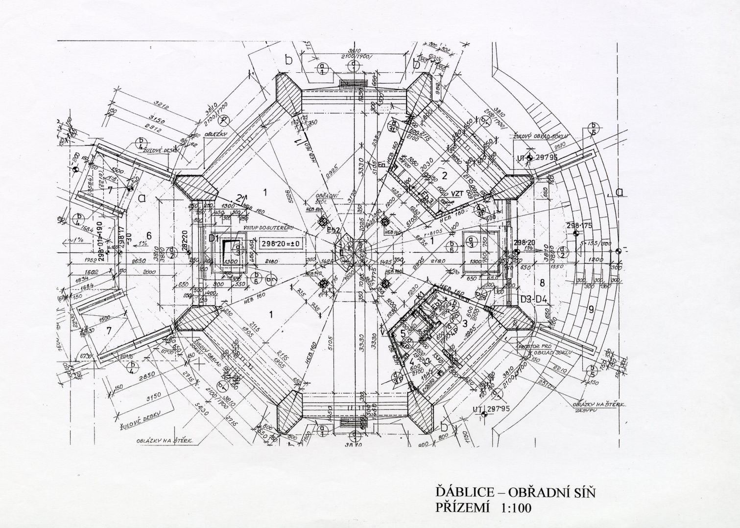 Obřadní síň, půdorys přízemí, archiv Marie Švábové Švábová_Ďáblice_1