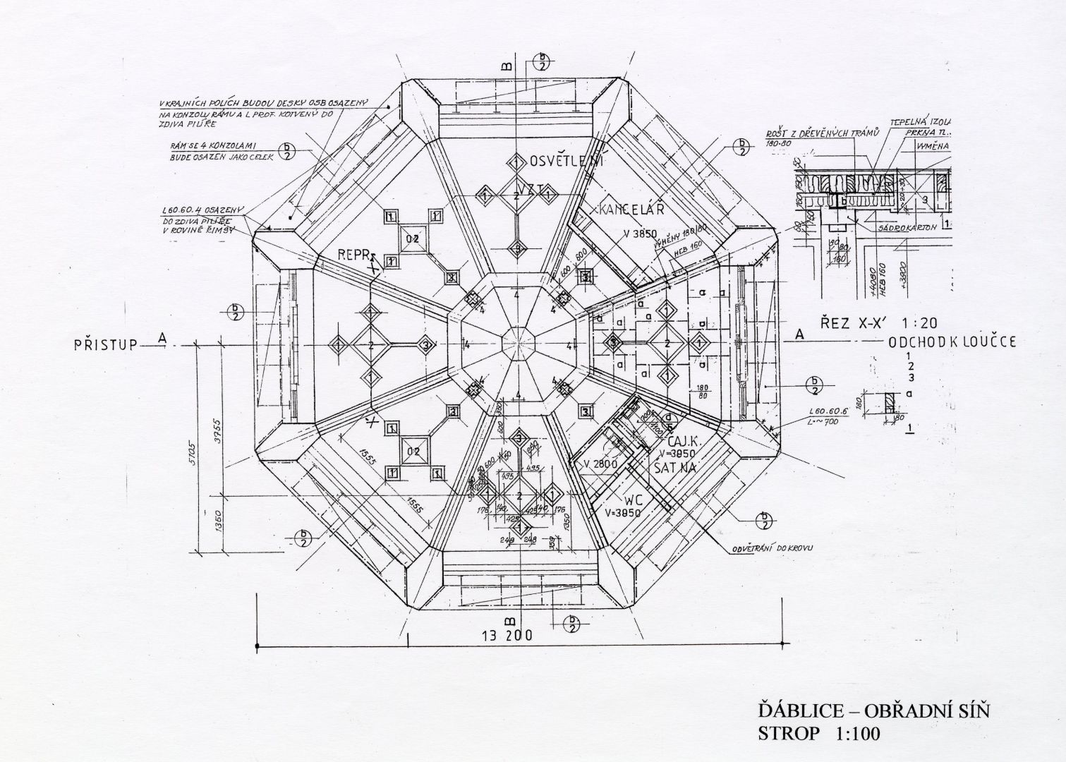 Obřadní síň, půdorys střechy, archiv Marie Švábové Švábová_Ďáblice_2